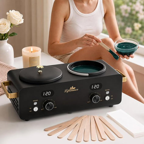 Lifestance 1.6L Professional Digital Double Wax Pots Warmer Kit for Spa Salon & Home Hair Removal, Black Wax Heater with Dual LCD Temperature Control