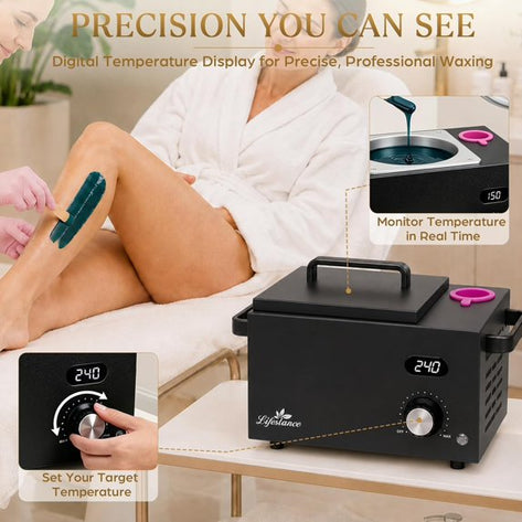 Lifestance 3L Professional Digital Wax Pot Warmer Kit for Spa Salon & Home, Black Wax Heater with LED Temperature Control, 100 Sticks & 200 Wax Strips