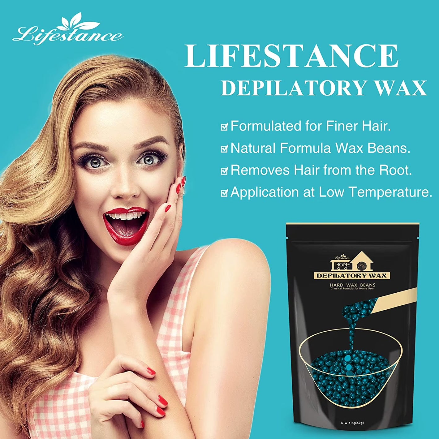 Lifestance 1lb/16oz Jasmine Brazilian Bikini Hard Wax Beads Kit for at Home Sensitive Skin Hair Removal on Face, Body, Legs, Underarms, Eyebrow