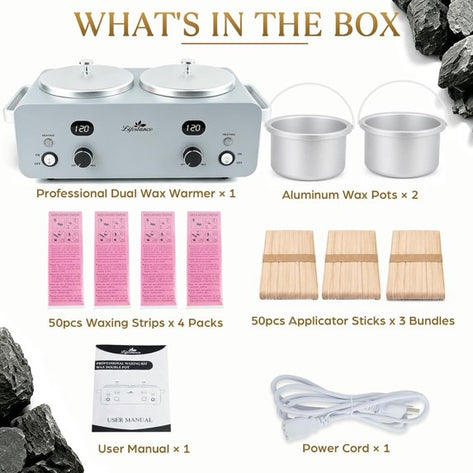 Lifestance 1.6L Professional Digital Double Wax Pots Warmer Kit for Spa Salon & Home Hair Removal, Silver Wax Heater with Dual LCD Temperature Control