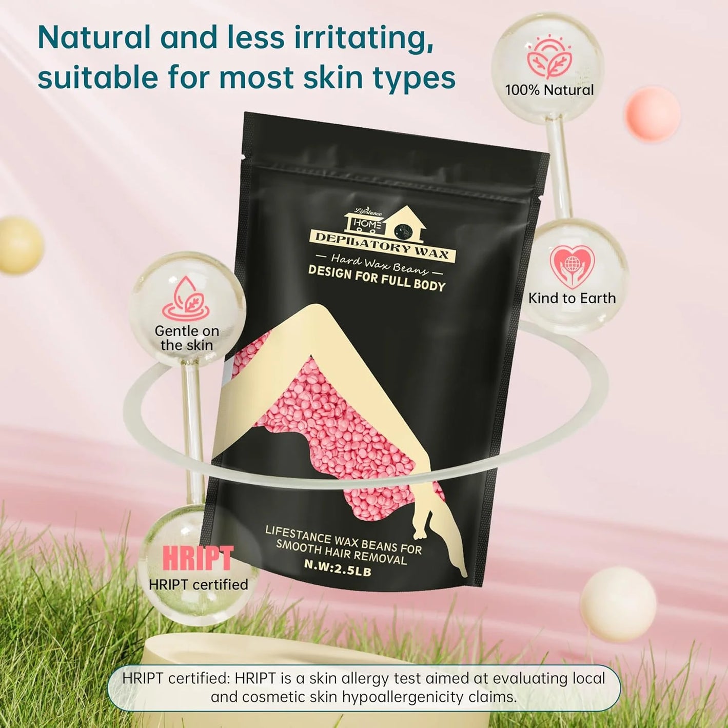 Lifestance 2.5lb/40oz Hard Brazilian Bikini Wax Beads Kit for at Home Sensitive Skin Hair Removal on Face, Body, Legs, Underarms, Eyebrow (Rose Pink)