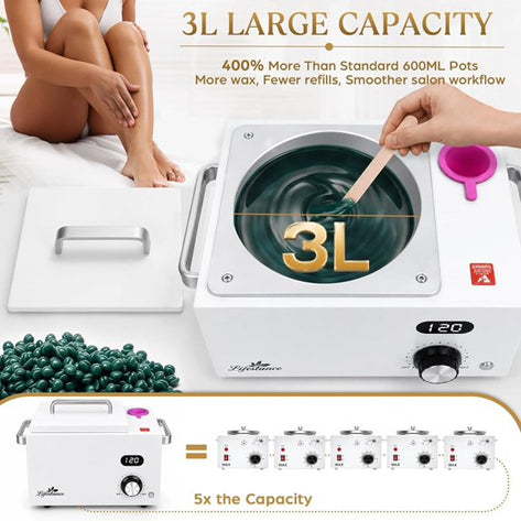 Lifestance 3L Professional Digital Wax Pot Warmer Kit for Spa Salon & Home, White Wax Heater with LED Temperature Control, 100 Sticks & 200 Wax Strips