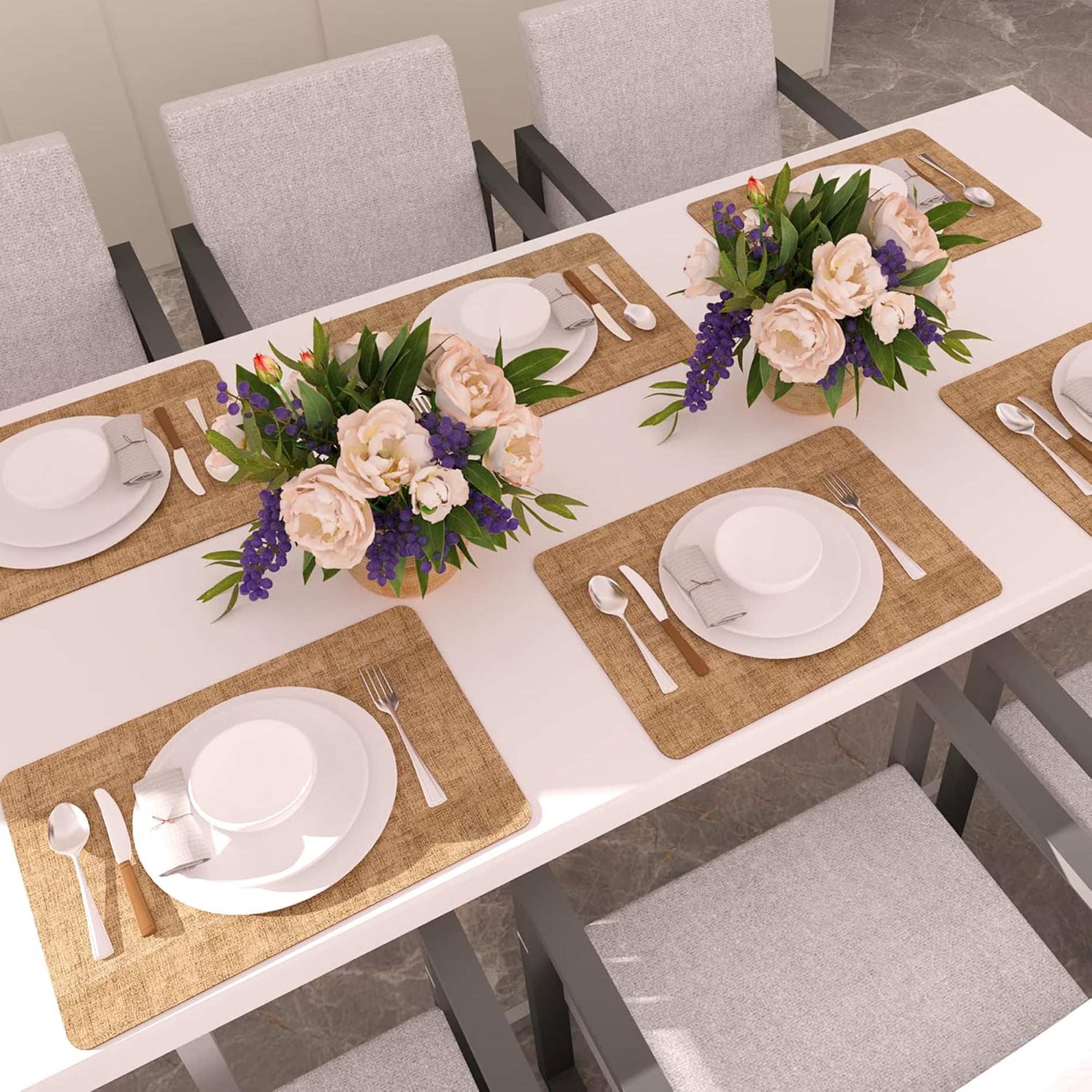 Lifestance Faux Leather Placemats Set of 6, Waterproof Heat Resistant Non Slip Dining Table Mats, 17x12 inch Rectangle Brown, Indoor Outdoor Use