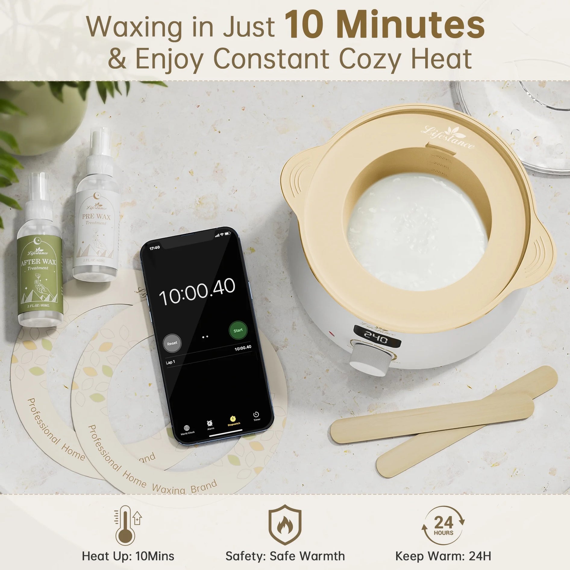 Lifestance Hair Removal Waxing Kit for Women & Men, at Home Use Digital Wax Warmer 4 Bags Brazilian Hard Wax Beads for Sensitive Skin,Full Body, Face
