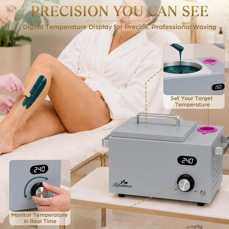 Lifestance 3L Professional Digital Wax Pot Warmer Kit for Spa Salon & Home,Silver Wax Heater with LED Temperature Control, 100 Sticks & 200 Wax Strips