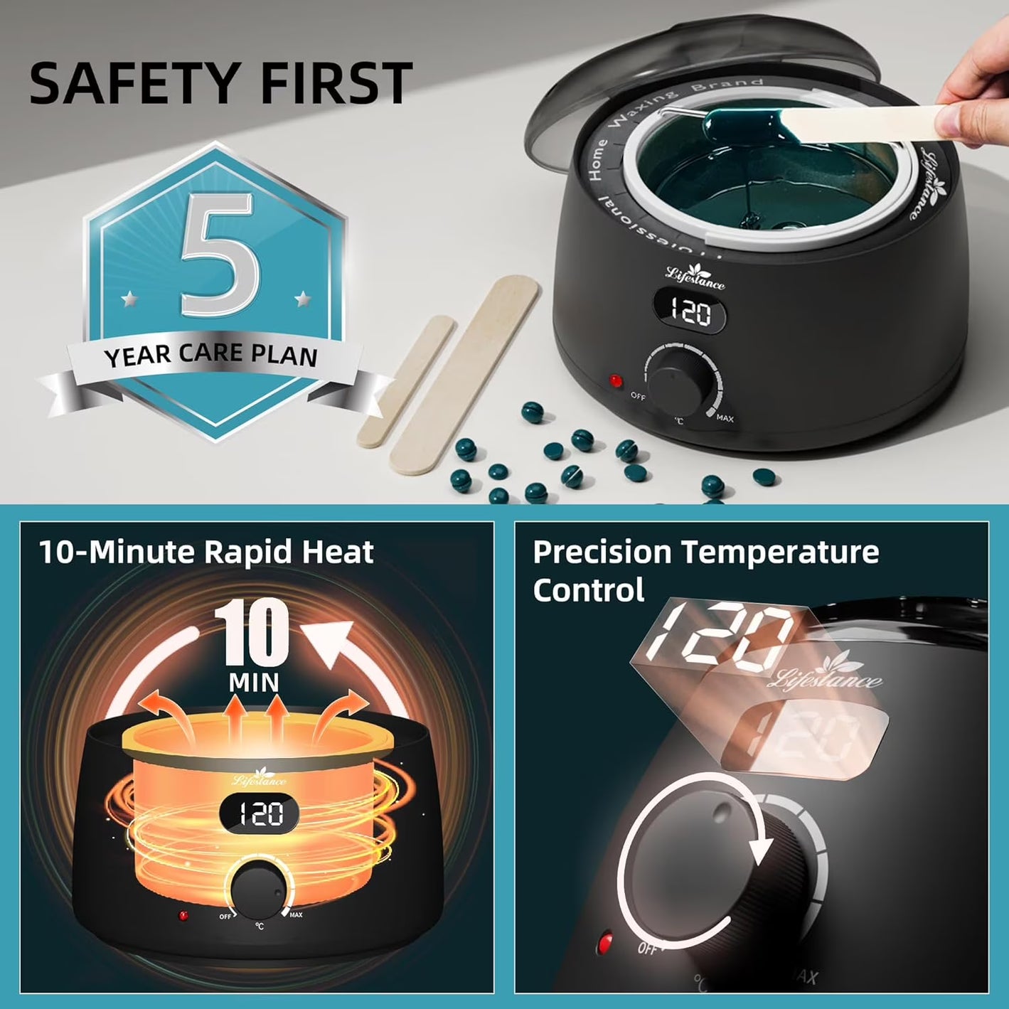 Lifestance Professional Wax Pot Warmer, 500ml 14oz LCD Digital Wax Melt Machine for Women & Men at Home Hair Removal - Black