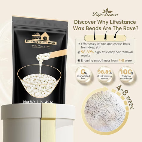 Lifestance Pearl White Waxing Beads, 1lb Unscented Coarse Hair Removal Wax Beans for Face, Eyebrow, Brazilian Bikini, Sensitive Skin at Home for Women and Men