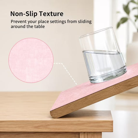 Lifestance Faux Leather Placemats Set of 6, Waterproof Heat Resistant Non Slip Dining Table Mats, 17x12 inch Rectangle Light Pink, Indoor Outdoor Use