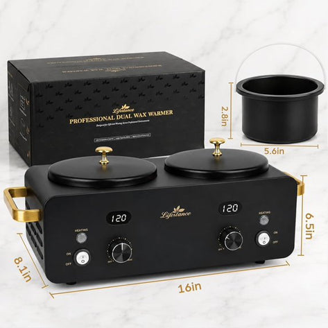 Lifestance 1.6L Professional Digital Double Wax Pots Warmer Kit for Spa Salon & Home Hair Removal, Black Wax Heater with Dual LCD Temperature Control