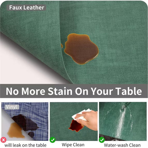 Lifestance Faux Leather Placemats Set of 6, Waterproof Heat Resistant Non Slip Dining Table Mats, 17x12 inch Rectangle Dark Green, Indoor Outdoor Use