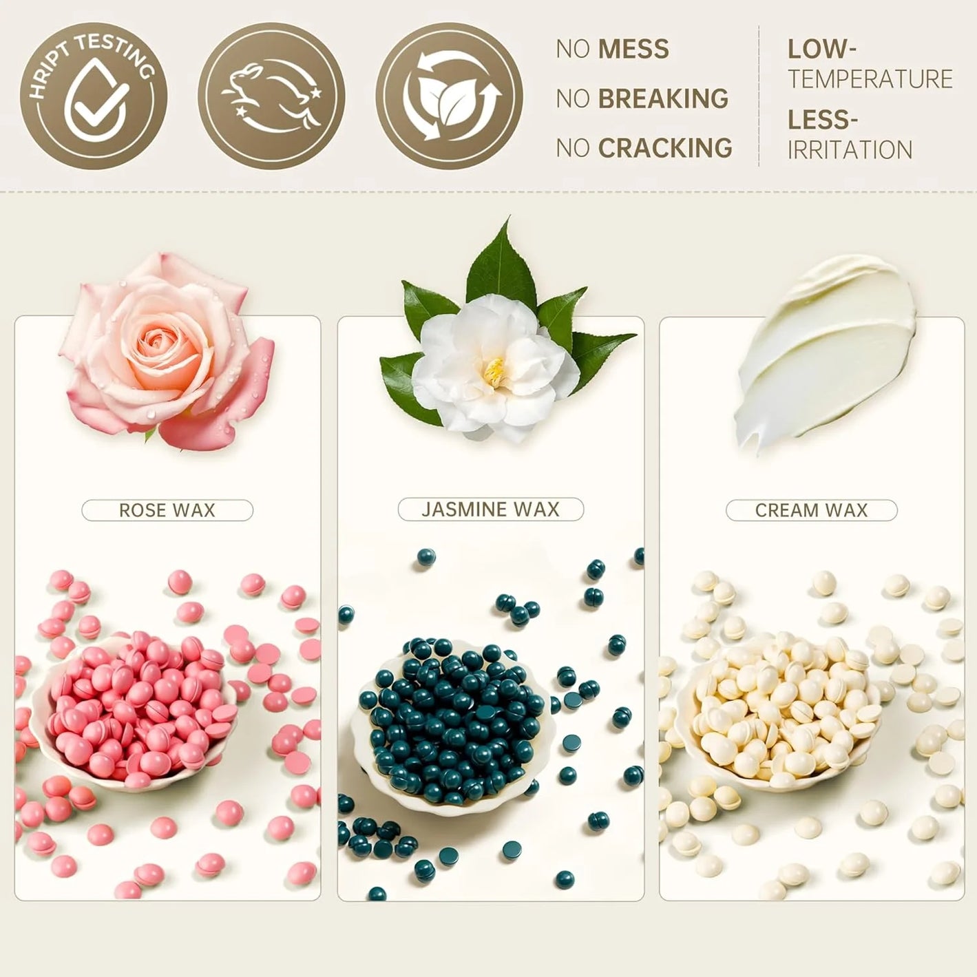 Lifestance Brazilian Bikini Wax Beads - 300g Hard Wax Beans for Hair Removal on Face, Body, Legs, Underarms - Jasmine, Cream & Rose Scents