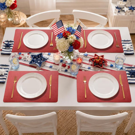 Lifestance Faux Leather Placemats Set of 6, Waterproof Heat Resistant Non Slip Dining Table Mats, 17x12 inch Rectangle Red, Indoor Outdoor Use
