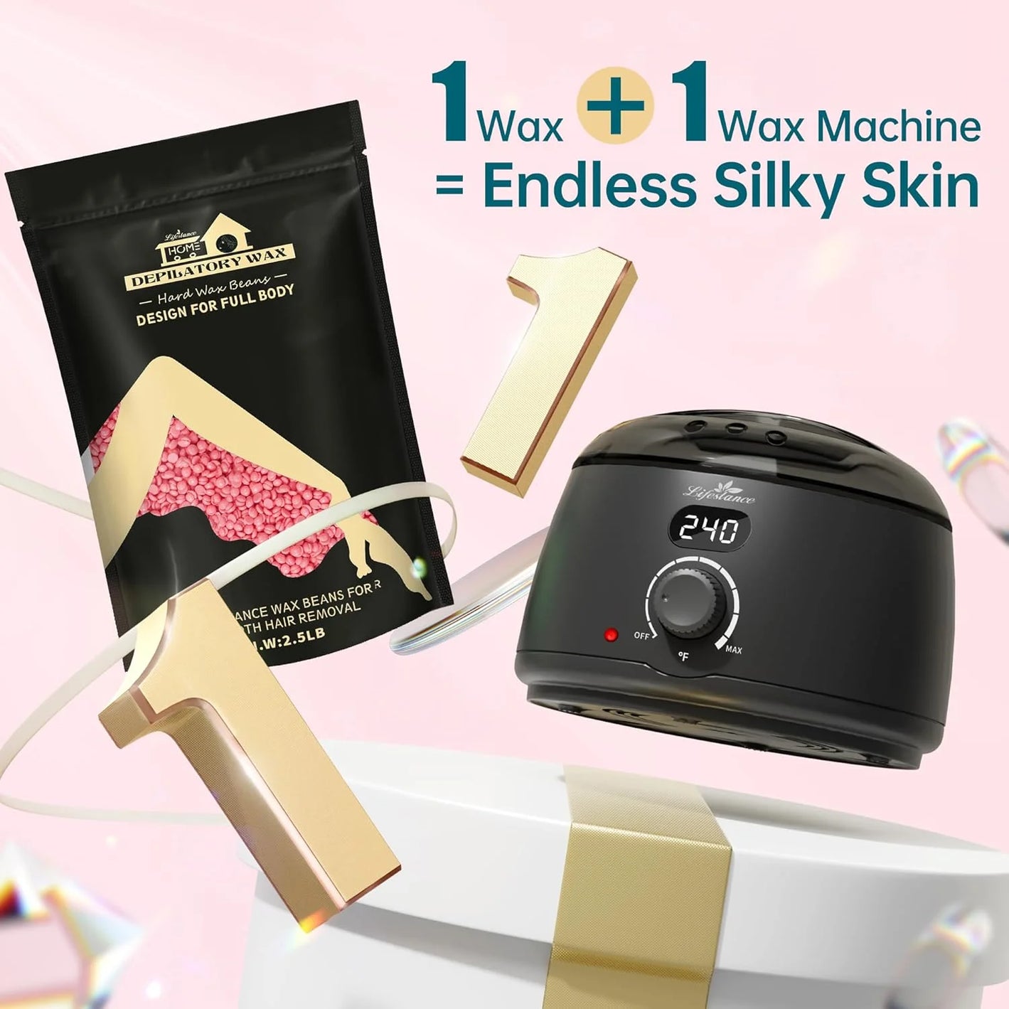 Lifestance 2.5lb/40oz Hard Brazilian Bikini Wax Beads Kit for at Home Sensitive Skin Hair Removal on Face, Body, Legs, Underarms, Eyebrow (Rose Pink)