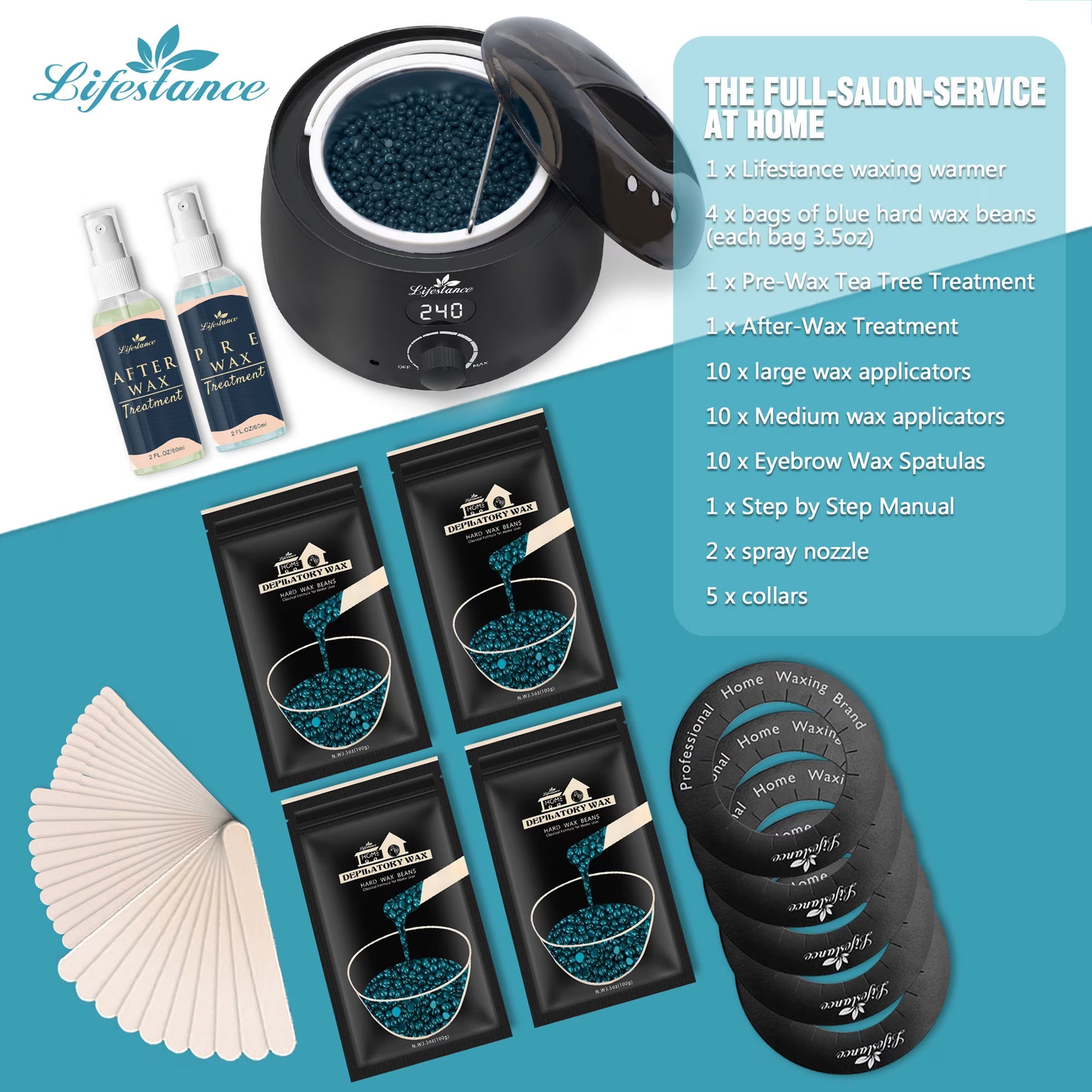 Lifestance Hair Removal Waxing Kit for Women & Men, at Home Use Digital Wax Warmer with 14.1oz Brazilian Hard Wax Beads for Face, Legs, Bikini, Body