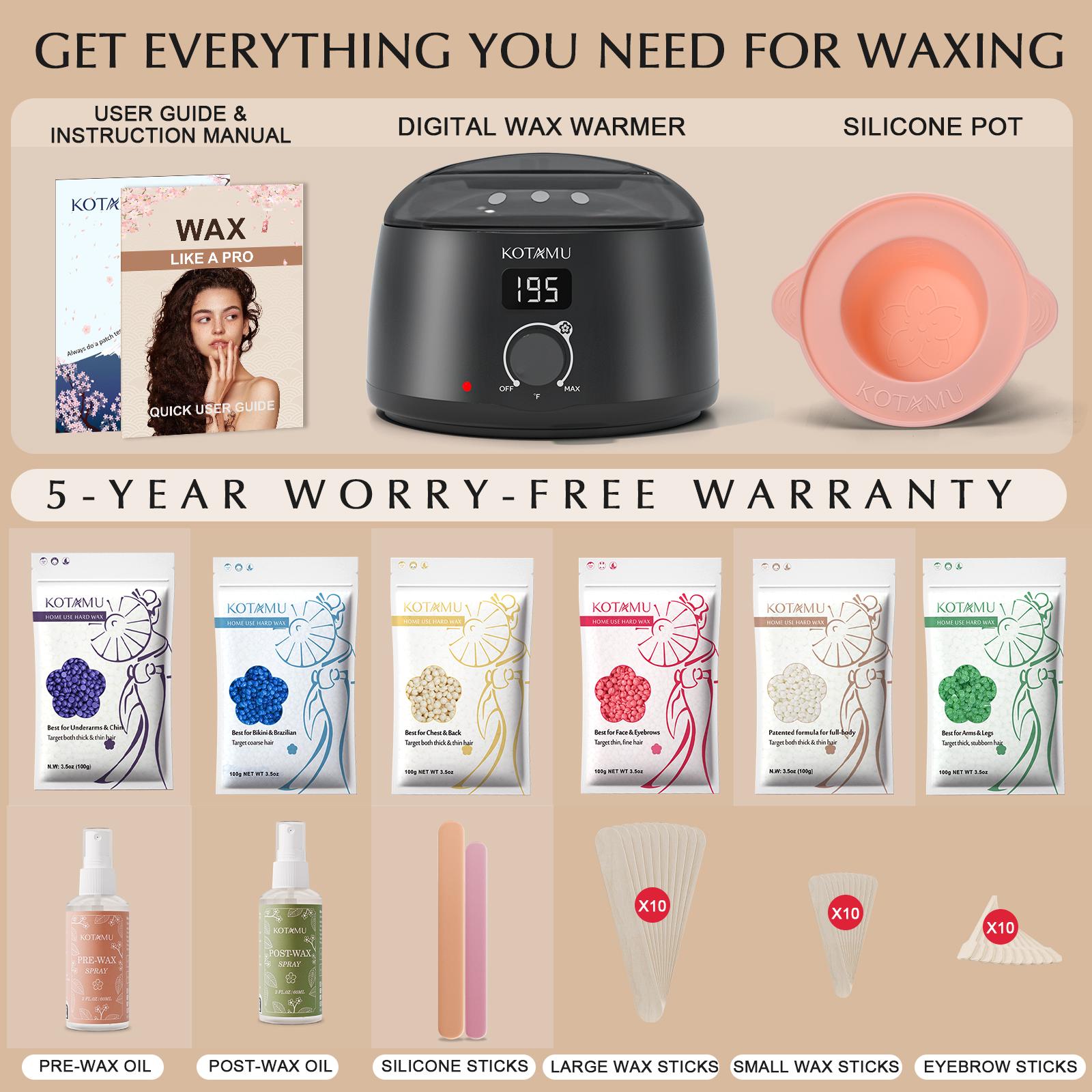 KOTAMU Wax Kit, Waxing Kit for Women Men Hair Removal, Digital Wax Machine for Face Eyebrow Bikini Brazilian Leg Body &Sensitive Skin, Pink Hard Wax Kit With Wax Pot & 44 Accessories for Home Salon