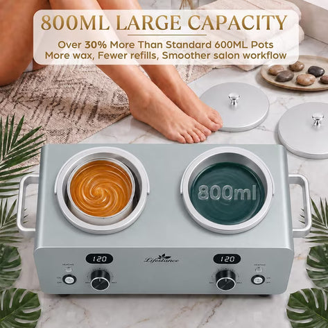 Lifestance 1.6L Professional Digital Double Wax Pots Warmer Kit for Spa Salon & Home Hair Removal, Silver Wax Heater with Dual LCD Temperature Control