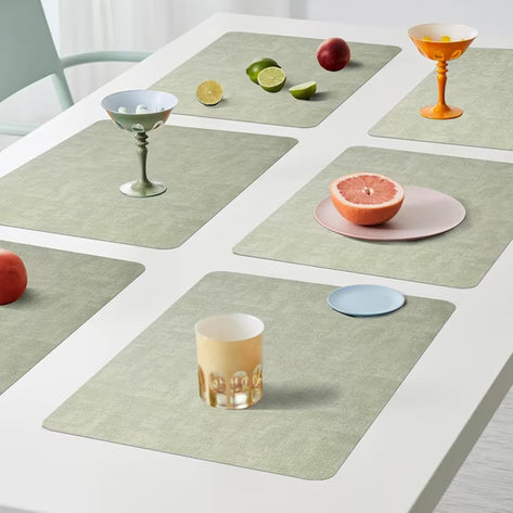 Lifestance Faux Leather Placemats Set of 6, Waterproof Heat Resistant Non Slip Dining Table Mats, 17x12 inch Rectangle Sage Green, Indoor Outdoor Use