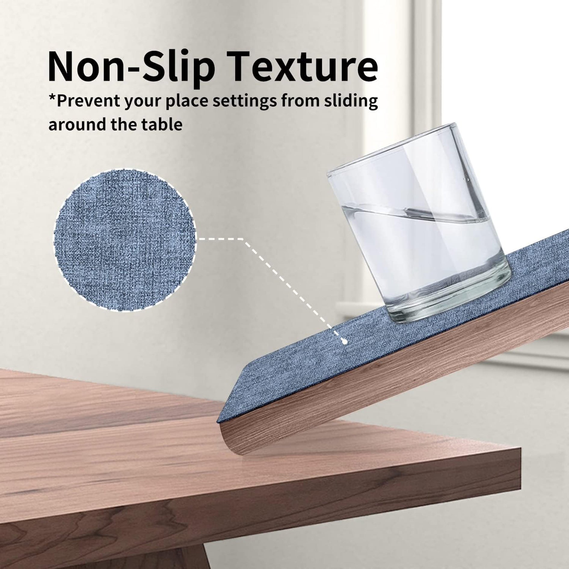 Lifestance Faux Leather Placemats Set of 6, Waterproof Heat Resistant Non Slip Dining Table Mats, 17x12 inch Rectangle Blue, Indoor Outdoor Use