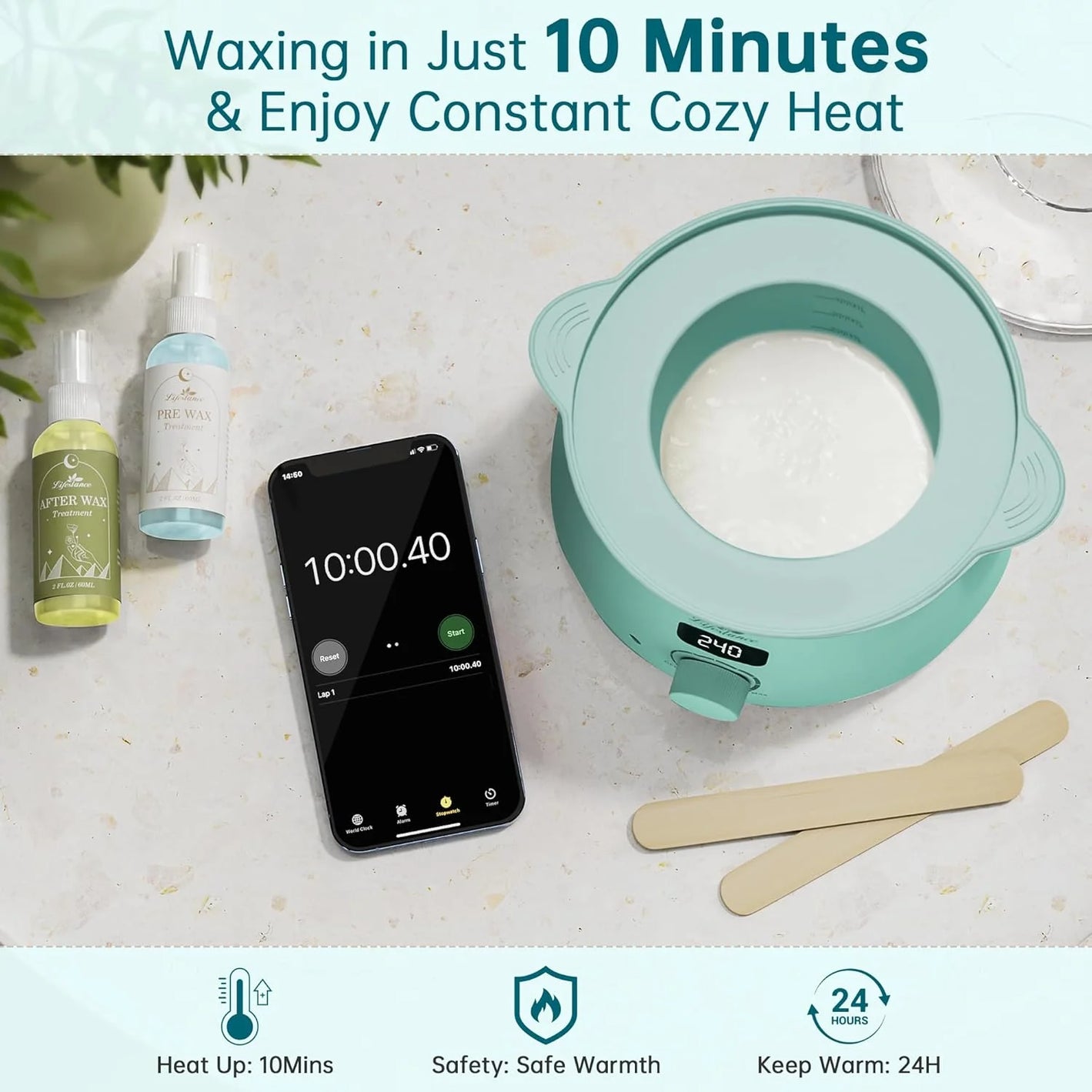 Lifestance Hair Removal Waxing Kit for Women & Men, at Home Use Velvimint Digital Warmer with 4 Bags 3.5 oz Wax Beads for Full Body Coarse, Fine Hair
