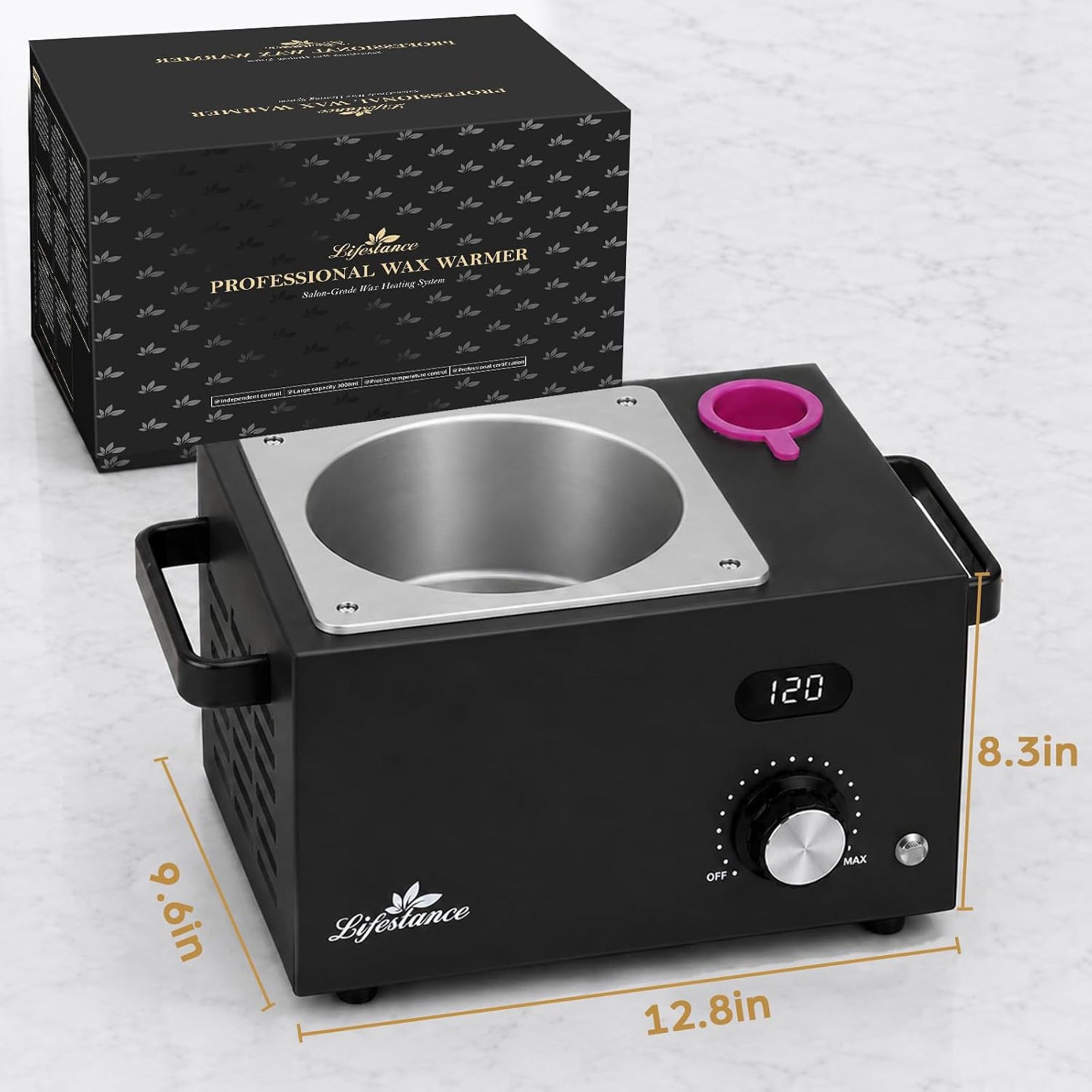 Lifestance 3L Professional Digital Wax Pot Warmer Kit for Spa Salon & Home, Black Wax Heater with LED Temperature Control, 100 Sticks & 200 Wax Strips