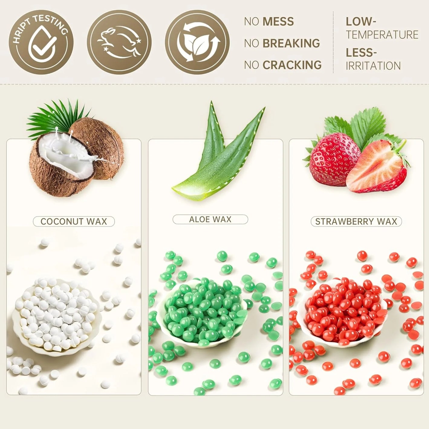 Lifestance Coconut Strawberry Aloe Vera 3 pack Hard Wax Beads Kit for Women at Home Face and Body Hair Removal, 10.6 oz