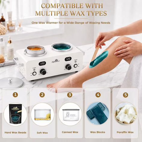 Lifestance 1.6L Professional Digital Double Wax Pots Warmer Kit for Spa Salon & Home Hair Removal, White Wax Heater with Dual LCD Temperature Control