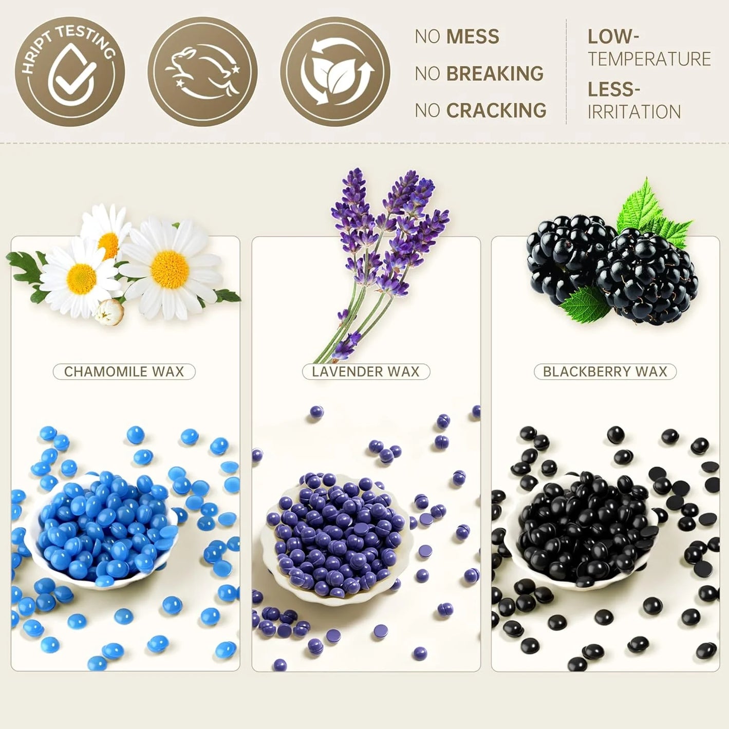 Lifestance Wax Beads 3 packs Sampler Kit, Hard Wax Beads (Lavender, Chamomile, Blackberry) for Hair Removal Whole Body, Bikini, Underarm, Legs