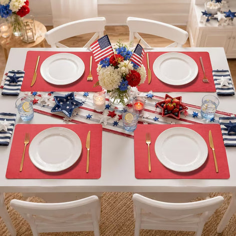 Lifestance Faux Leather Placemats Set of 6, Waterproof Heat Resistant Non Slip Dining Table Mats, 17x12 inch Rectangle Light Red, Indoor Outdoor Use