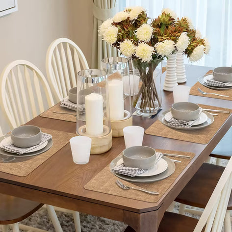 Lifestance Faux Leather Placemats Set of 6, Waterproof Heat Resistant Non Slip Dining Table Mats, 17x12 inch Rectangle Brown, Indoor Outdoor Use