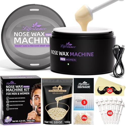 Lifestance Nose Wax Kit for Men & Women, USB Fast Heating, Smart Temp Control, Pocket Wax Machine Kit for Nose Ear Eyebrow Face Painless Hair Removal