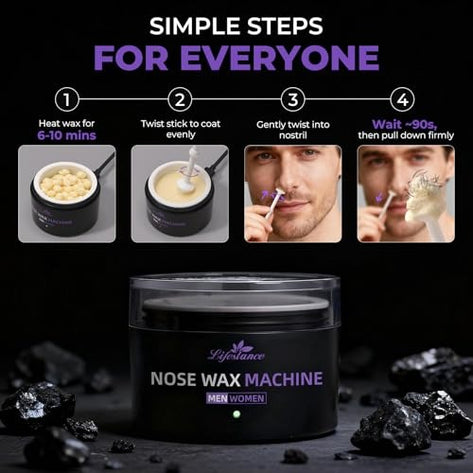 Lifestance Nose Wax Kit for Men & Women, USB Fast Heating, Smart Temp Control, Pocket Wax Machine Kit for Nose Ear Eyebrow Face Painless Hair Removal