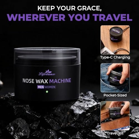 Lifestance Nose Wax Kit for Men & Women, USB Fast Heating, Smart Temp Control, Pocket Wax Machine Kit for Nose Ear Eyebrow Face Painless Hair Removal